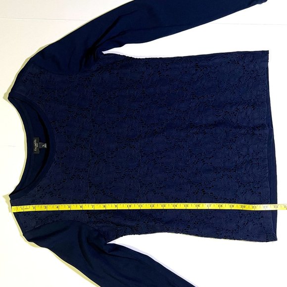 Talbots - Women's Petite Size S - Dark Blue Lace Floral Patern Top - Long Sleeve - Picture 9 of 10